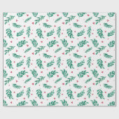 Red Berries Weihnachtsmuster Weiß Geschenkpapier (Flach)