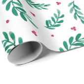 Red Berries Weihnachtsmuster Weiß Geschenkpapier (Rolleneckpunkt)