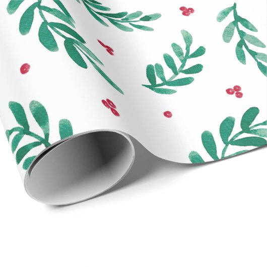 Red Berries Weihnachtsmuster Weiß Geschenkpapier (Rolleneckpunkt)