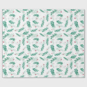 Red Berries Weihnachtsmuster Weiß Geschenkpapier (Flach)