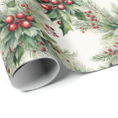 Red Berries Weihnachtswrapping Paper Geschenkpapier (Rolleneckpunkt)