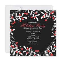 Red Berries & White Blätter Black Holiday Party