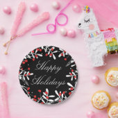 Red Berries & White Blätter Black Holiday Party Pappteller (Party)