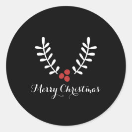 Red Berries & White Blätter Weihnachten Runder Aufkleber