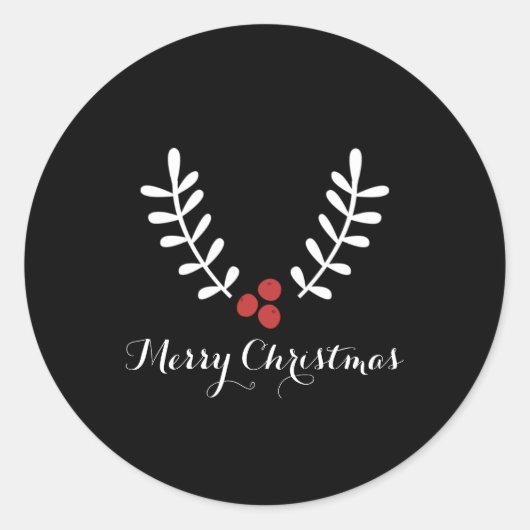 Red Berries & White Blätter Weihnachten Runder Aufkleber (Vorderseite)