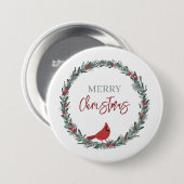 Red Berries Wreath and Red Cardinal Christmas  Button (Vorne & Hinten)