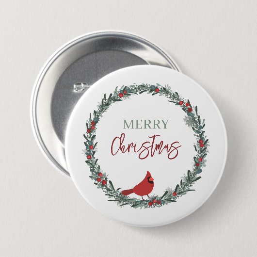 Red Berries Wreath and Red Cardinal Christmas  Button (Vorne & Hinten)