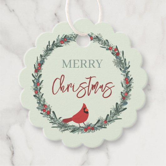 Red Berries Wreath and Red Cardinal Christmas Geschenkanhänger (Vorderseite)