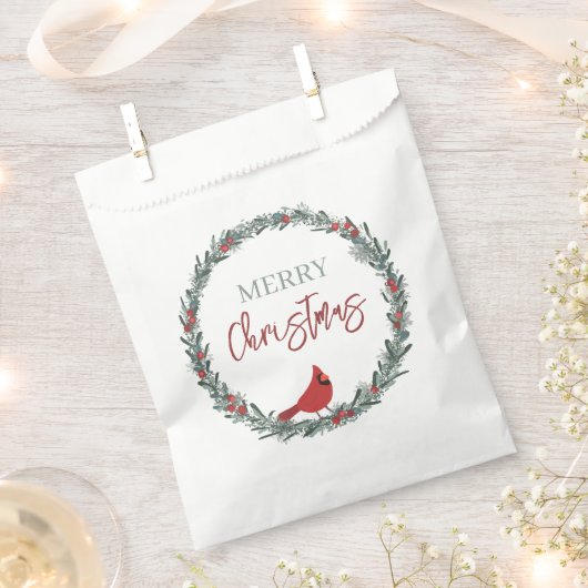 Red Berries Wreath and Red Cardinal Christmas Geschenktütchen (Ausgeschnitten)