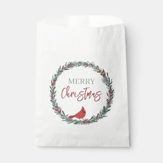 Red Berries Wreath and Red Cardinal Christmas Geschenktütchen (Vorderseite)