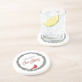 Red Berries Wreath and Red Cardinal Christmas  Getränkeuntersetzer (Seite)