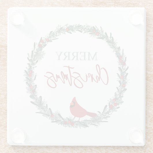 Red Berries Wreath and Red Cardinal Christmas  Glasuntersetzer (Rückseite)