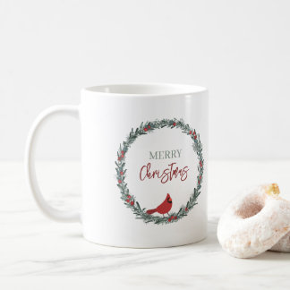 Red Berries Wreath and Red Cardinal Christmas Kaffeetasse
