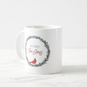 Red Berries Wreath and Red Cardinal Christmas Kaffeetasse (Vorderseite Links)