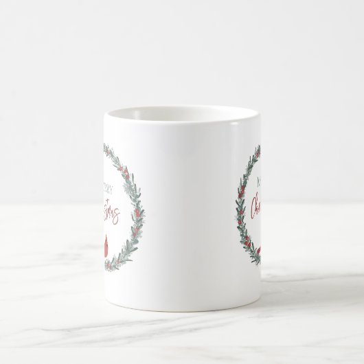 Red Berries Wreath and Red Cardinal Christmas Kaffeetasse (Mittel)