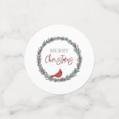 Red Berries Wreath and Red Cardinal Christmas Konfetti (Klein Vorderseite)