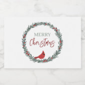 Red Berries Wreath and Red Cardinal Christmas  Lebensmitteletikett (Einzelnes Label)