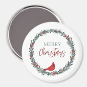 Red Berries Wreath and Red Cardinal Christmas  Magnet (Vorderseite/Rückseite)