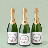 Red Berries Wreath and Red Cardinal Christmas Schaumweinetikett