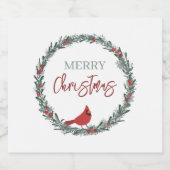 Red Berries Wreath and Red Cardinal Christmas  Schaumweinetikett (Einzelnes Label)