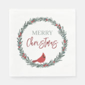 Red Berries Wreath and Red Cardinal Christmas Serviette (Vorderseite)