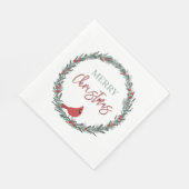 Red Berries Wreath and Red Cardinal Christmas Serviette (Ecke)