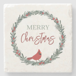 Red Berries Wreath and Red Cardinal Christmas Steinuntersetzer