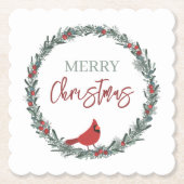 Red Berries Wreath and Red Cardinal Christmas Untersetzer (Vorderseite)