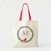 Red Berries Wreath and Red Cardinal Monogram Tragetasche (Vorne)