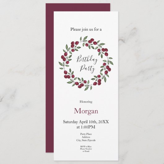 Red Berries Wreath Einladung (Vorne/Hinten)