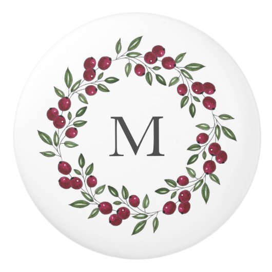 Red Berries Wreath Keramikknauf (Vorderseite)