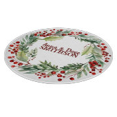 Red Berries Wreath Round Schneidebrett (Ecke)