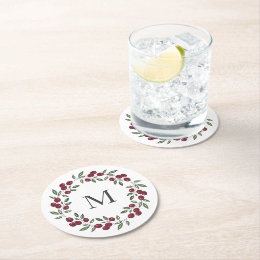 Red Berries Wreath Runder Pappuntersetzer (Vor Ort)