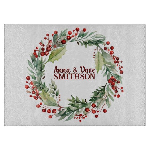 Red Berries Wreath Schneidebrett (Vorderseite)