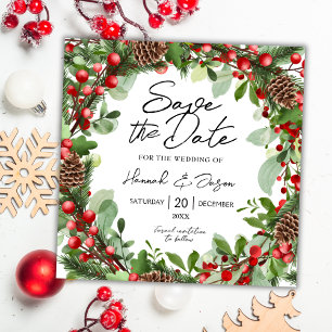 Red Berries Wreath   Winterhochzeit Save the Date