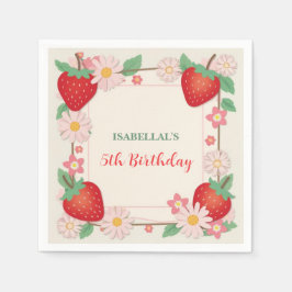 Red Berry Birthday Strawberry Blume Girl Party Serviette