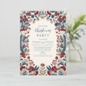 Red Berry & Blue Pine Christmas Einladung (Stehend Vorderseite)