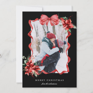 Red Berry Bow Frame Photo Christmas Holiday Card Feiertagskarte