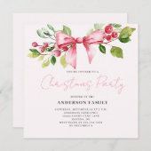 Red Berry Bow Weihnachtsfeier Einladung (Vorne/Hinten)