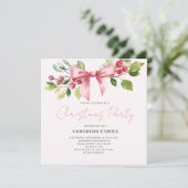 Red Berry Bow Weihnachtsfeier Einladung (Stehend Vorderseite)