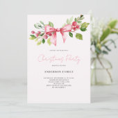 Red Berry Bow Weihnachtsfeier Einladung (Stehend Vorderseite)