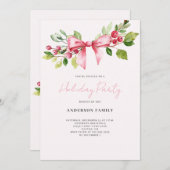 Red Berry Bow Weihnachtsfeier Einladung (Vorne/Hinten)