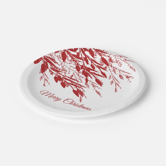 Red Berry Branches Weihnachten Pappteller (Schrägansicht)