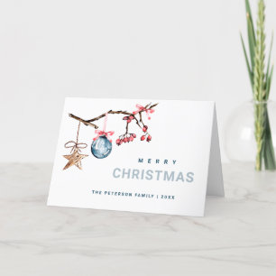 Red Berry & Christmas Ornaments Wasserfarbe Feiertagskarte