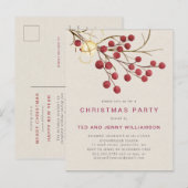 Red Berry Christmas Party Einladung Postcard (Vorne/Hinten)