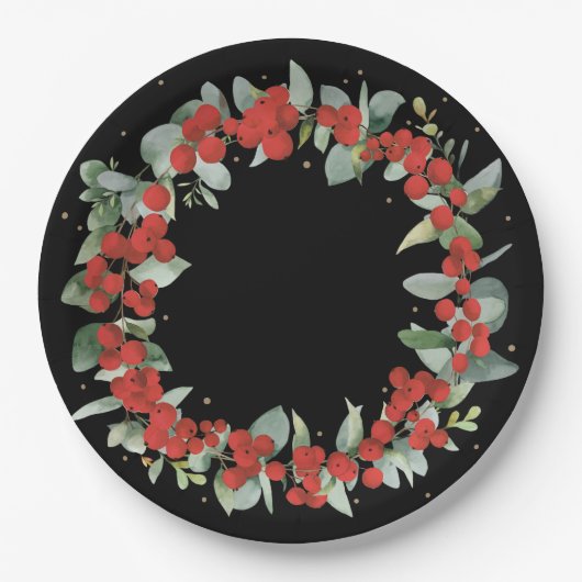 Red Berry Christmas Wreath Holiday Party Pappteller (Vorderseite)