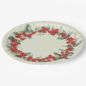 Red Berry Christmas Wreath Holiday Party Pappteller (Schrägansicht)