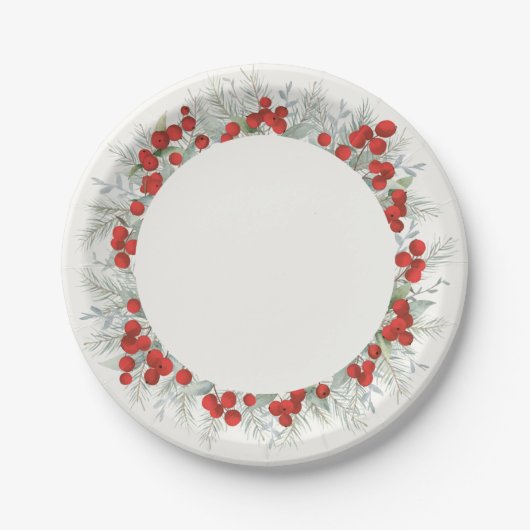 Red Berry Christmas Wreath Holiday Party Pappteller (Vorderseite)
