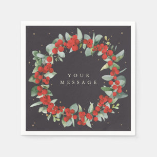 Red Berry Christmas Wreath Holiday Party Serviette