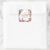 Red Berry Christmas Wreath Rücksendeadresse Quadratischer Aufkleber (Tasche)